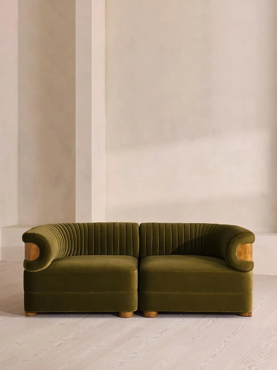 Caleb Modular Three Seater Sofa, Velvet, Olive, Dark Burl