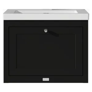 Bayswater Hartleigh Matt Black Traditional Wall Hung Vanity Unit & 1 Tap Hole Modern Recessed Basin - 600mm