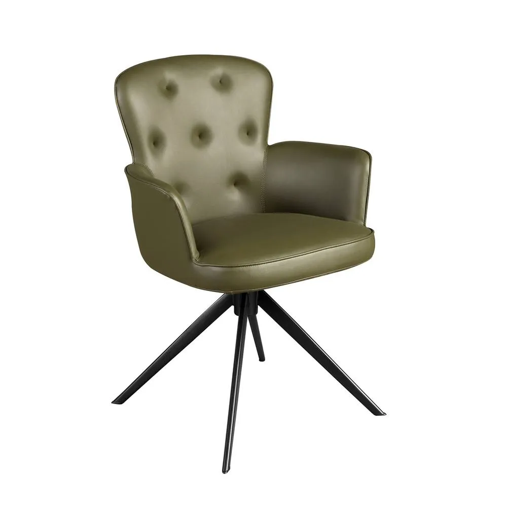 Angel Cerda Dark Green Leatherette Swivel Dining Chair - Capitonn