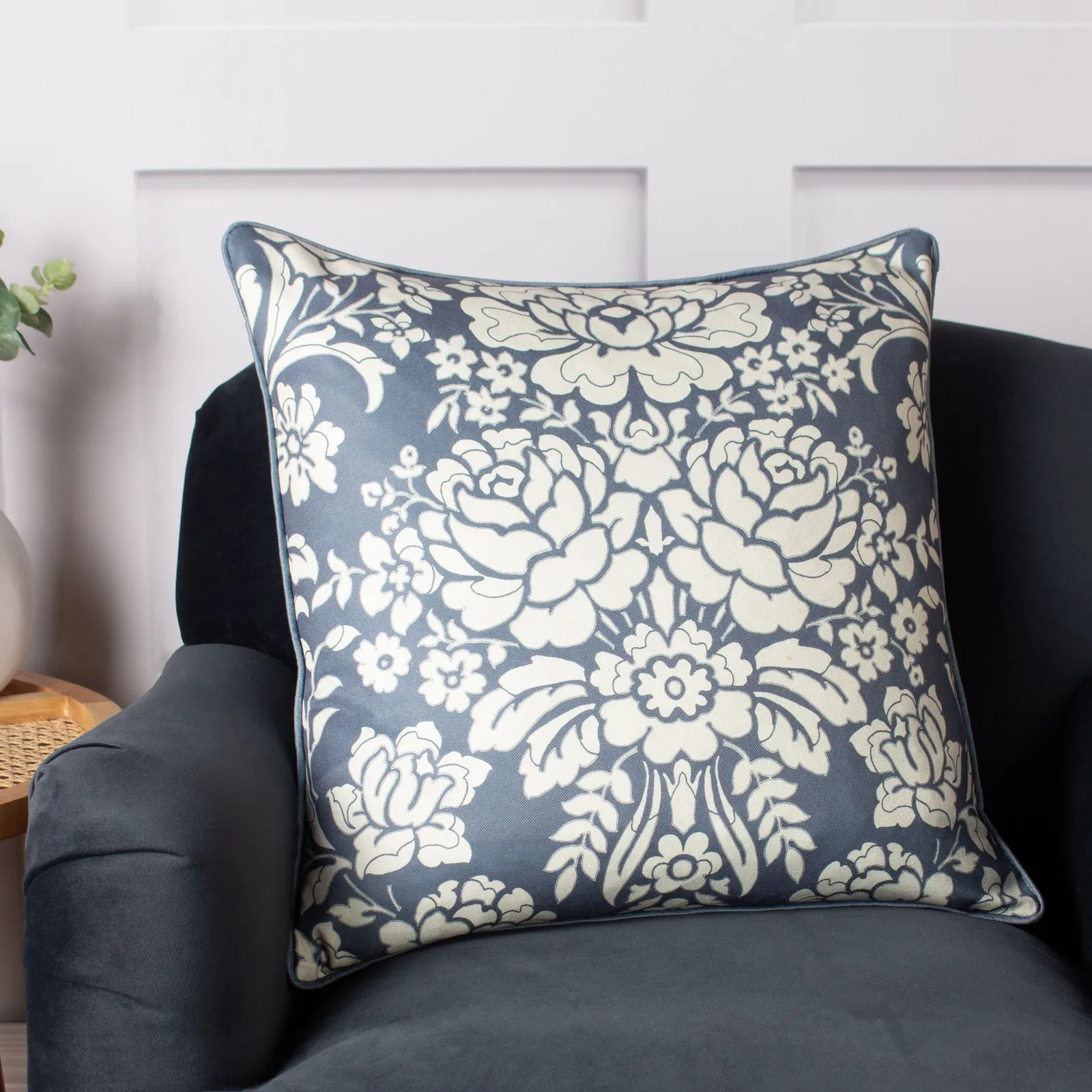Paoletti Melrose Traditional Floral Cushion in Blue 1