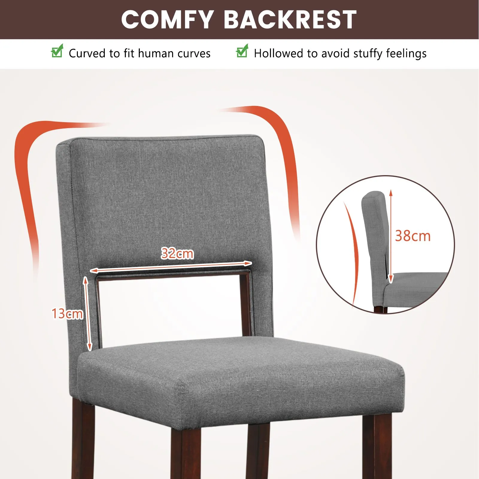 Costway Set of 2 Bar Stools Linen Counter Height Chair Upholstered Kitchen Island Stool in Grey 5