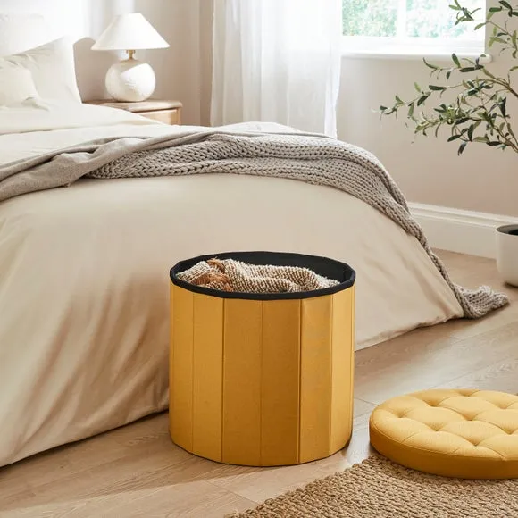 Faux Linen Round Ottoman 2