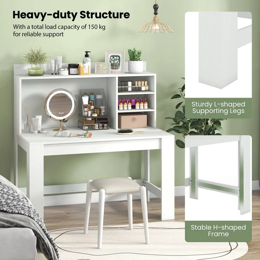 Costway Wooden Computer Desk Home Office Laptop PC Desk w/ Hutch in White 5