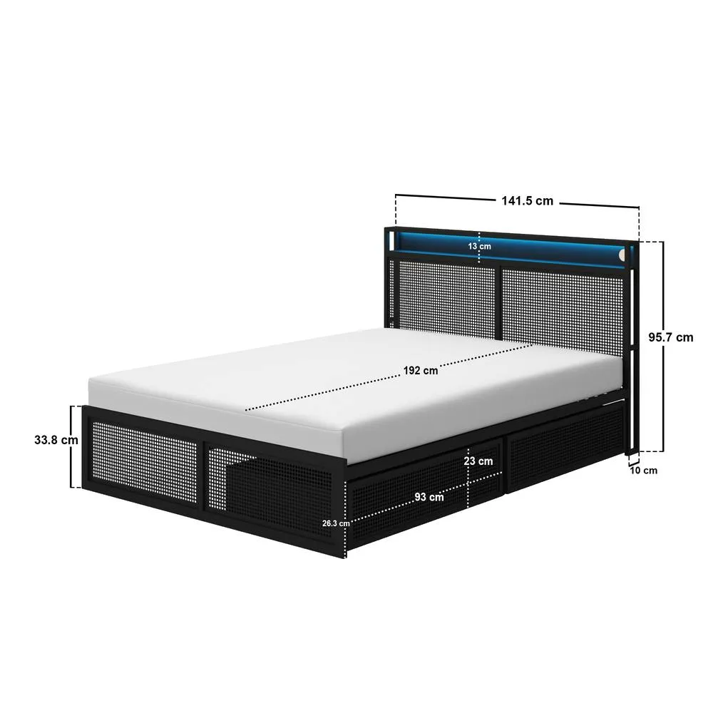 Flair Callan Metal Bed with Storage & LED Black 6