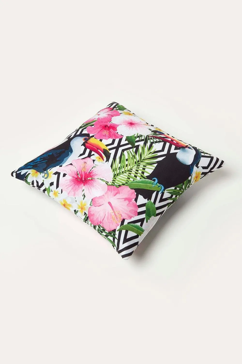 Homescapes Luxury Waterproof Tropical Toucan Outdoor Cushion 45 x 45 cm, Set of 2 in Pink 6