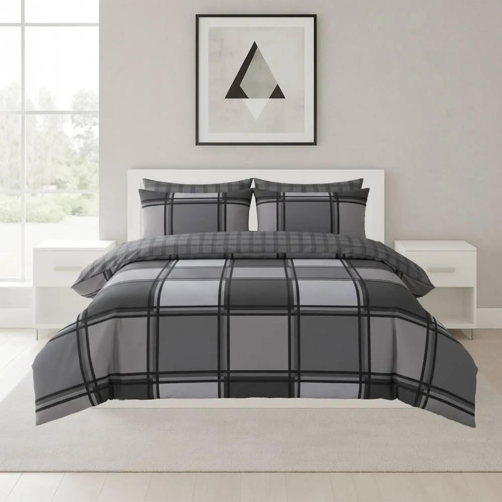 Snug City Box Print Duvet Cover Set Contemporary Square Pattern Bedding in Grey