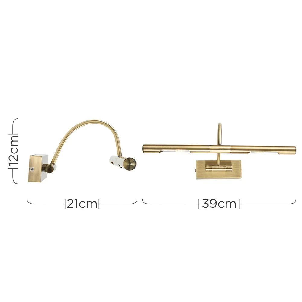 ValueLights Capri Pair Antique Brass Adjustable Twin Bulb Picture Wired Wall Lights in Gold 6
