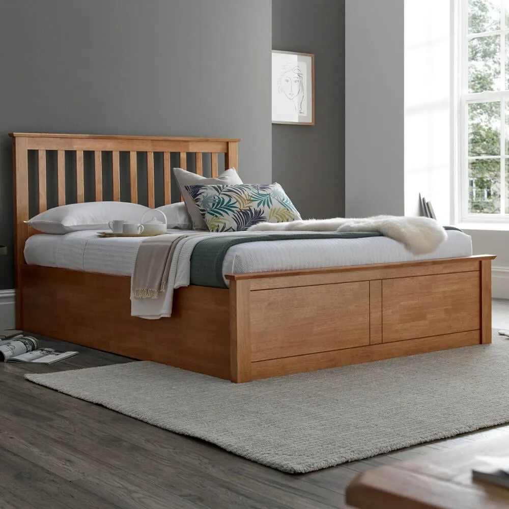 Malmo - Double - Ottoman Bed - Oak - Wood - Double - Happy Beds 1