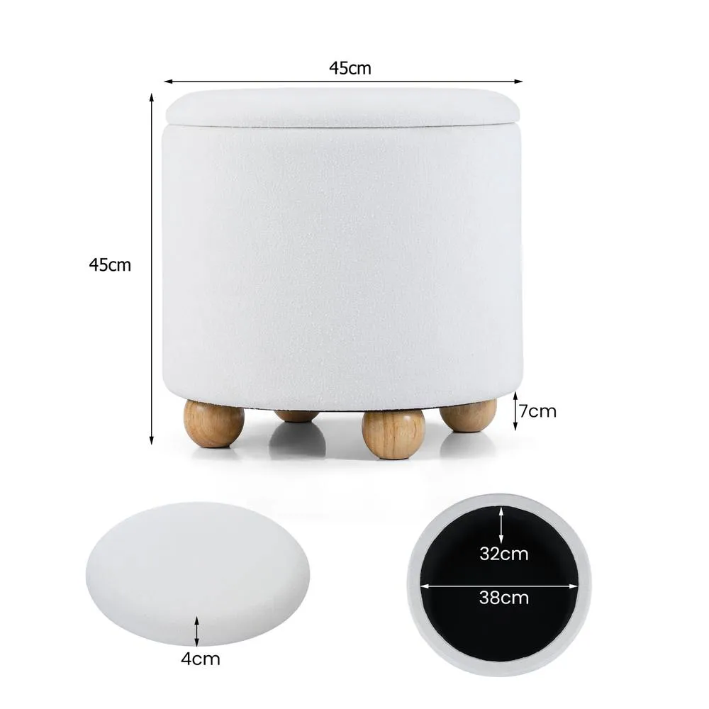 Costway Round Storage Ottoman 45 CM Chenille Fabric Footrest Stool in White 2