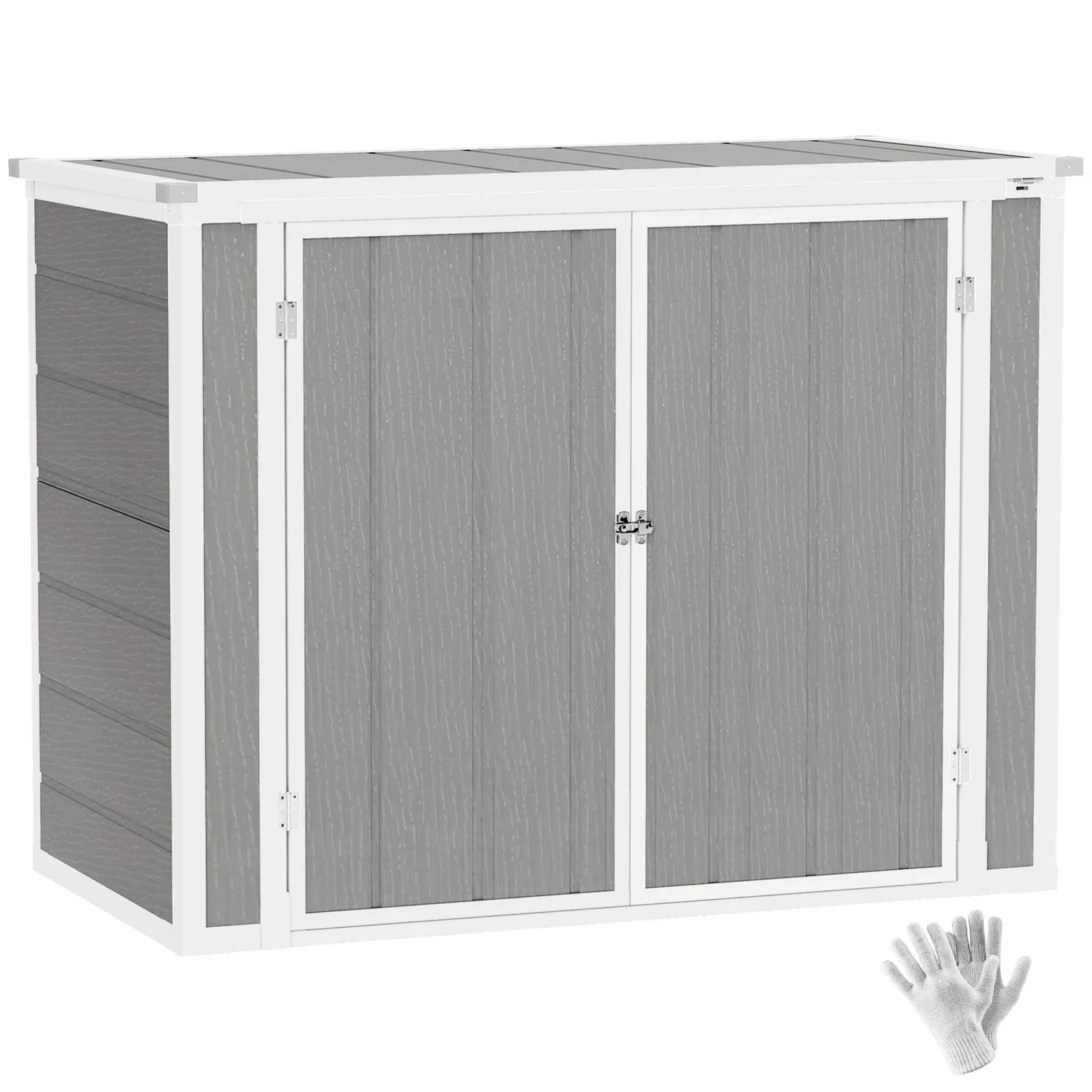OUTSUNNY 4.7 x 2.5FT Lockable Garden Shed, Double Bin Storage Shed, Grey 2