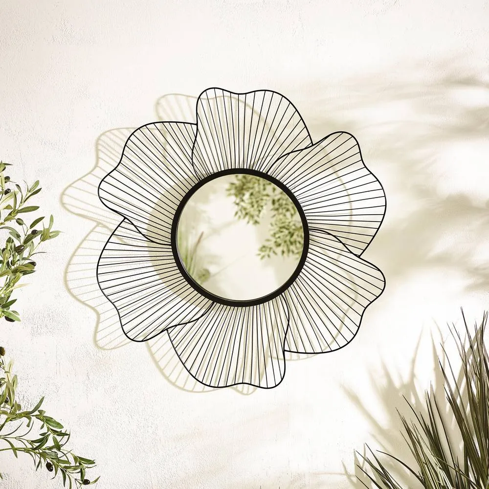 FurnitureboxUK Flora Medium Round Flower Frame 80cm Garden Mirror in Black 2