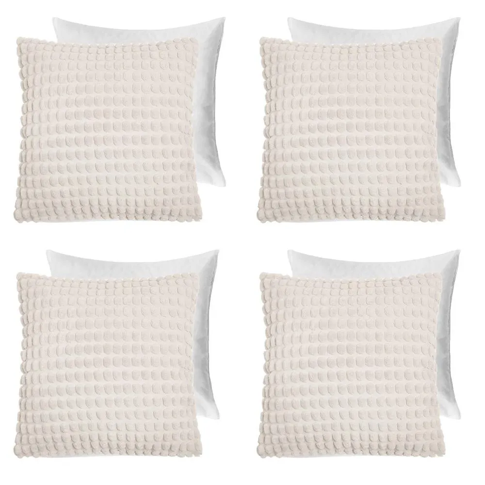 OHS 4 Pack Bobble Filled Cushion Covers Home Decor Set in Cream