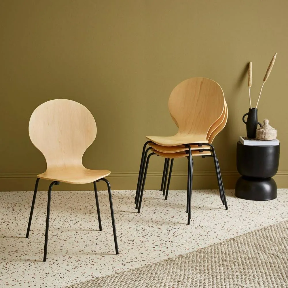 sweeek Set Of 4 Retro Wooden Stacking Chairs in Light Brown 2