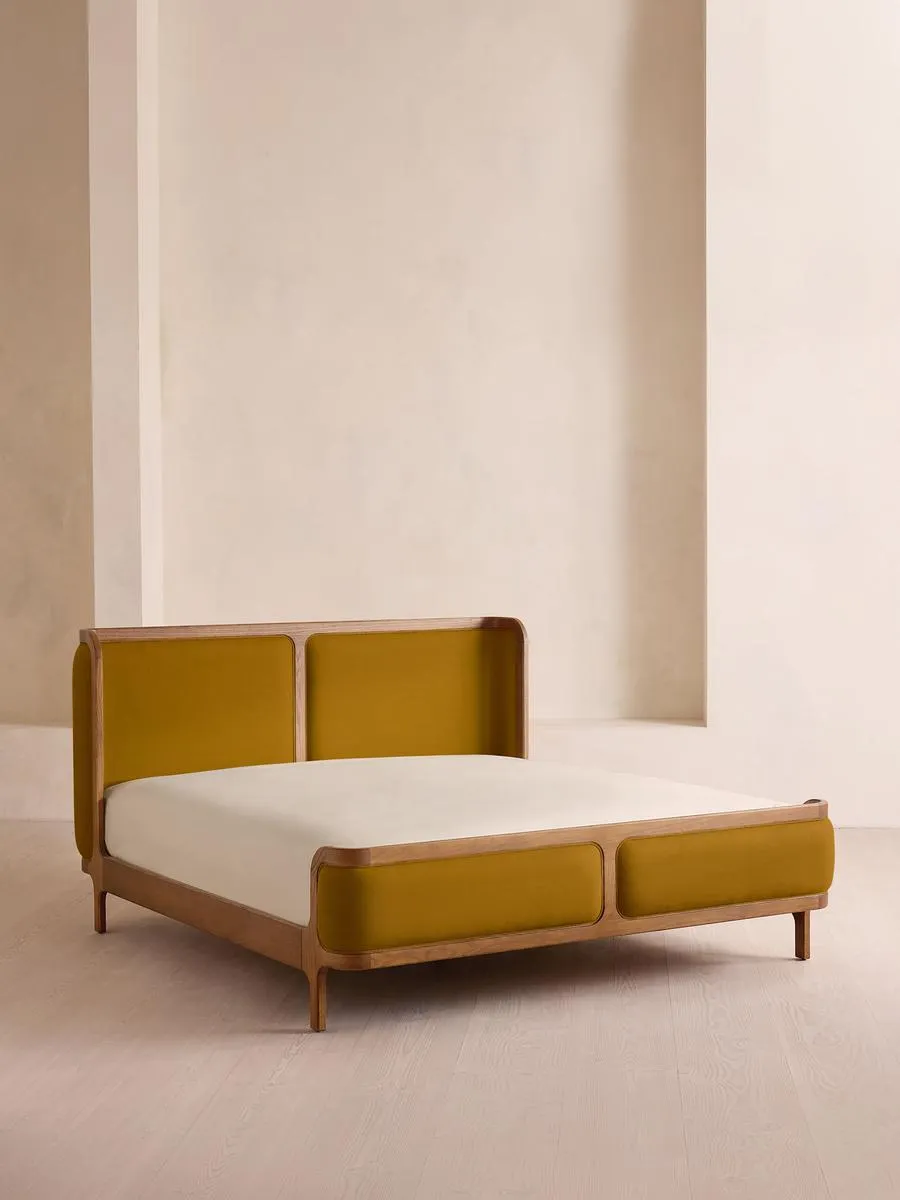 Belsa Bed, Light Wood, King, Linen, Turmeric