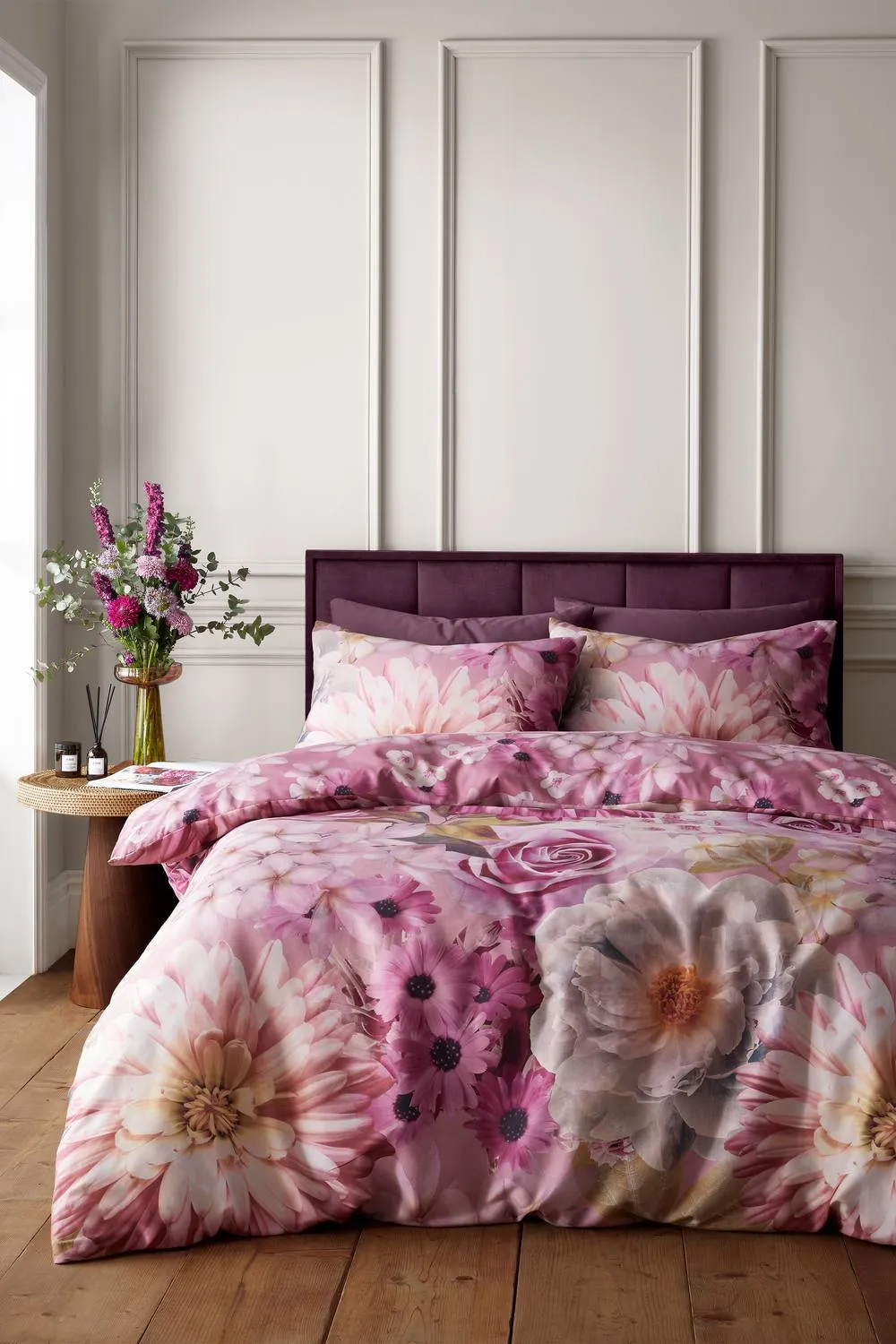 RHS x Catherine Lansfield 'Rosemoor Floral' So Soft Duvet Cover Set in Pink