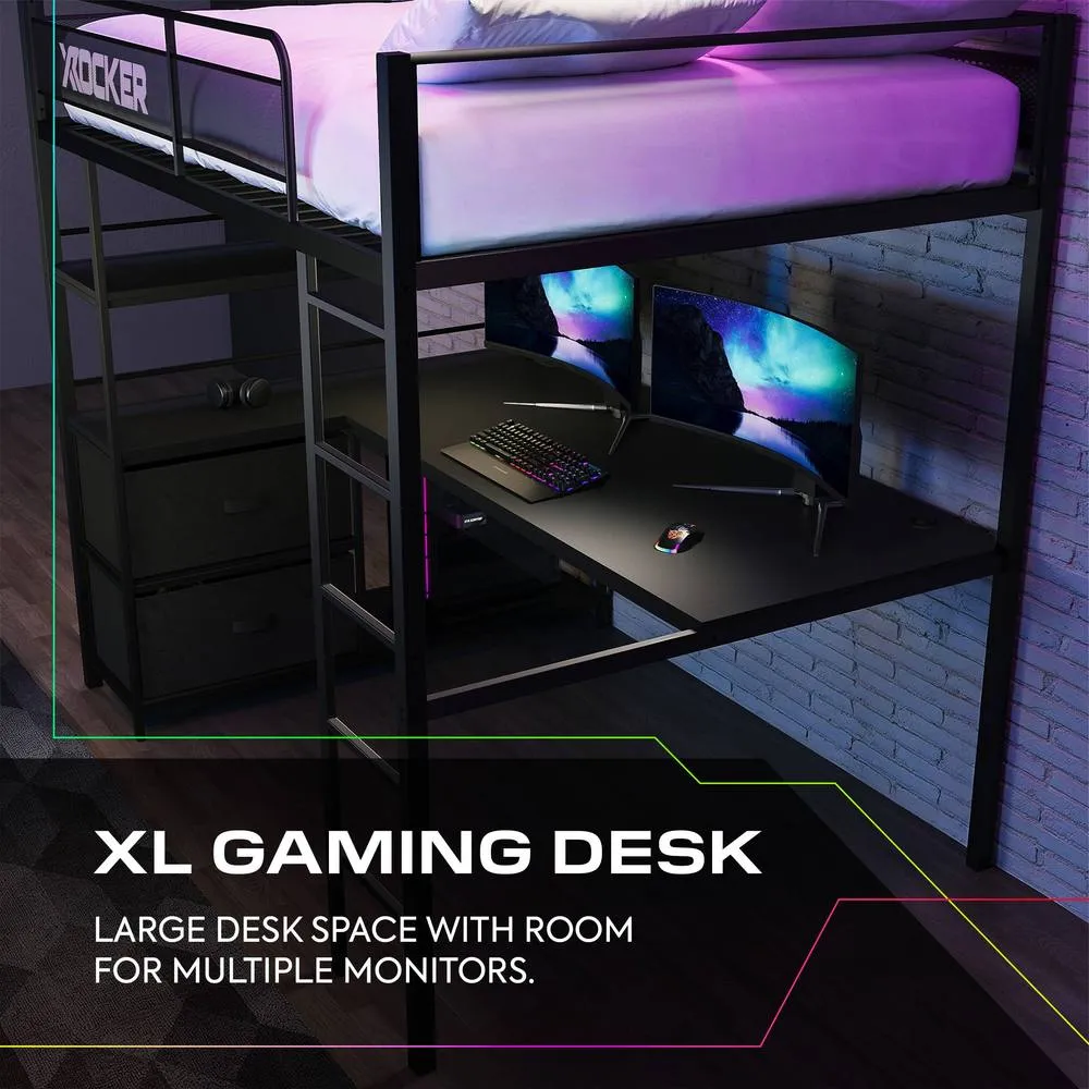 X Rocker Battlebunk XL RGB LED Double High Sleeper Gaming Bunk Bed with Desk in Black 5