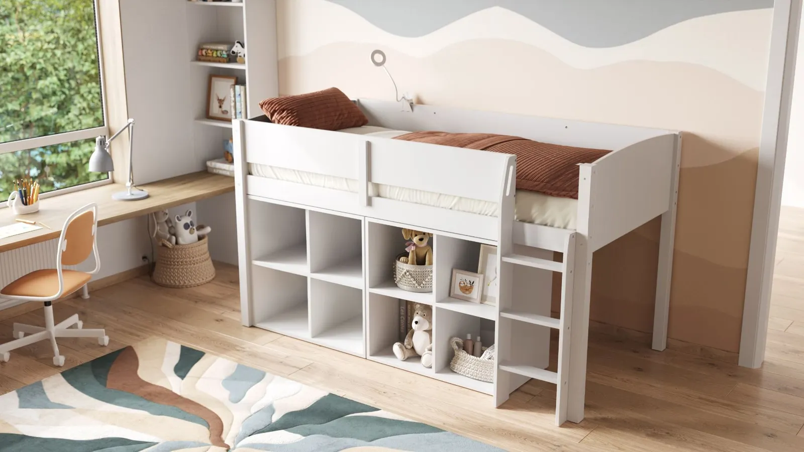 Flair Loop Mid Sleeper Bed Cube Unit Set in White