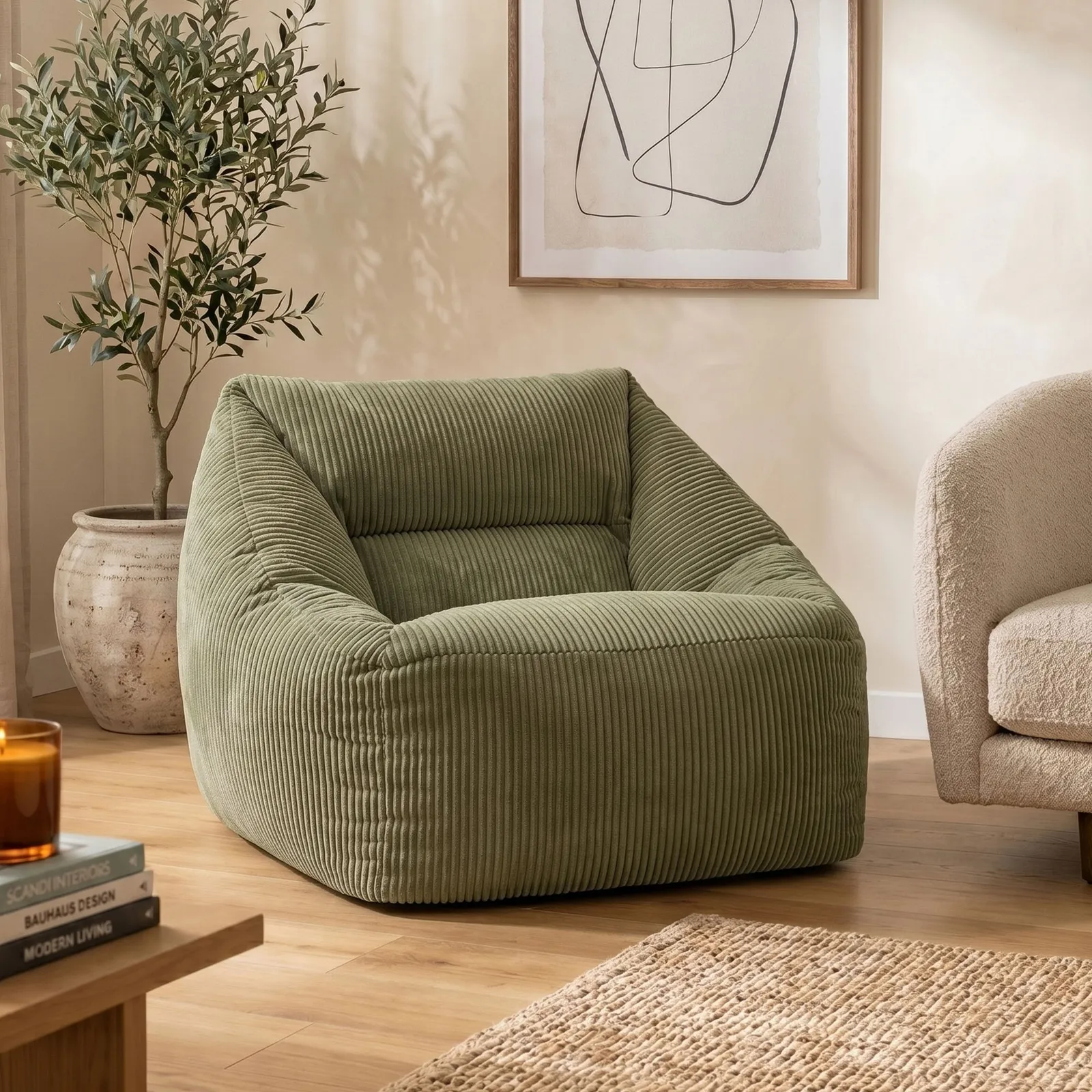 icon Natalia Jumbo Corduroy Bean Bag Armchair in Green