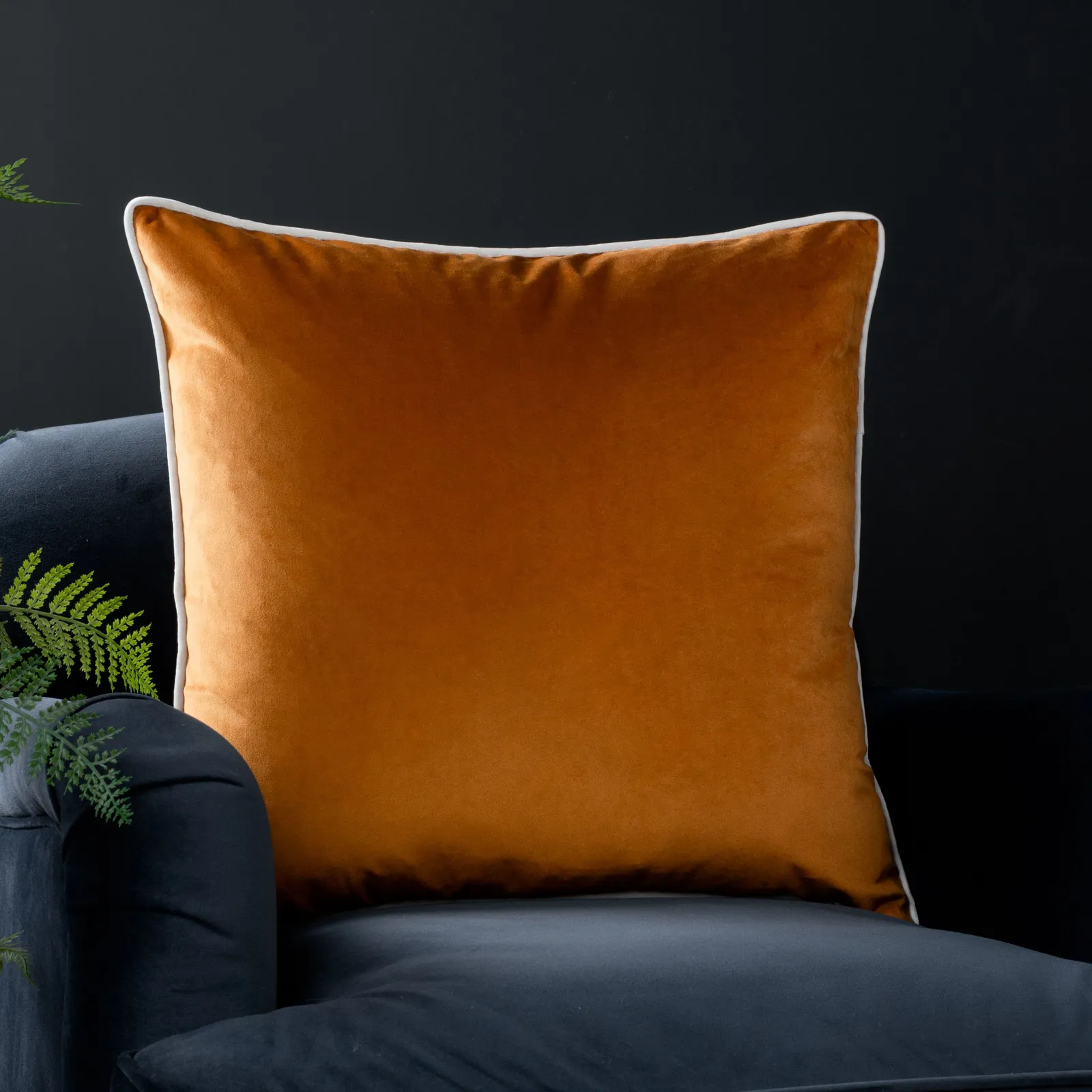 Furn Meridian Velvet Piped Cushion in Orange