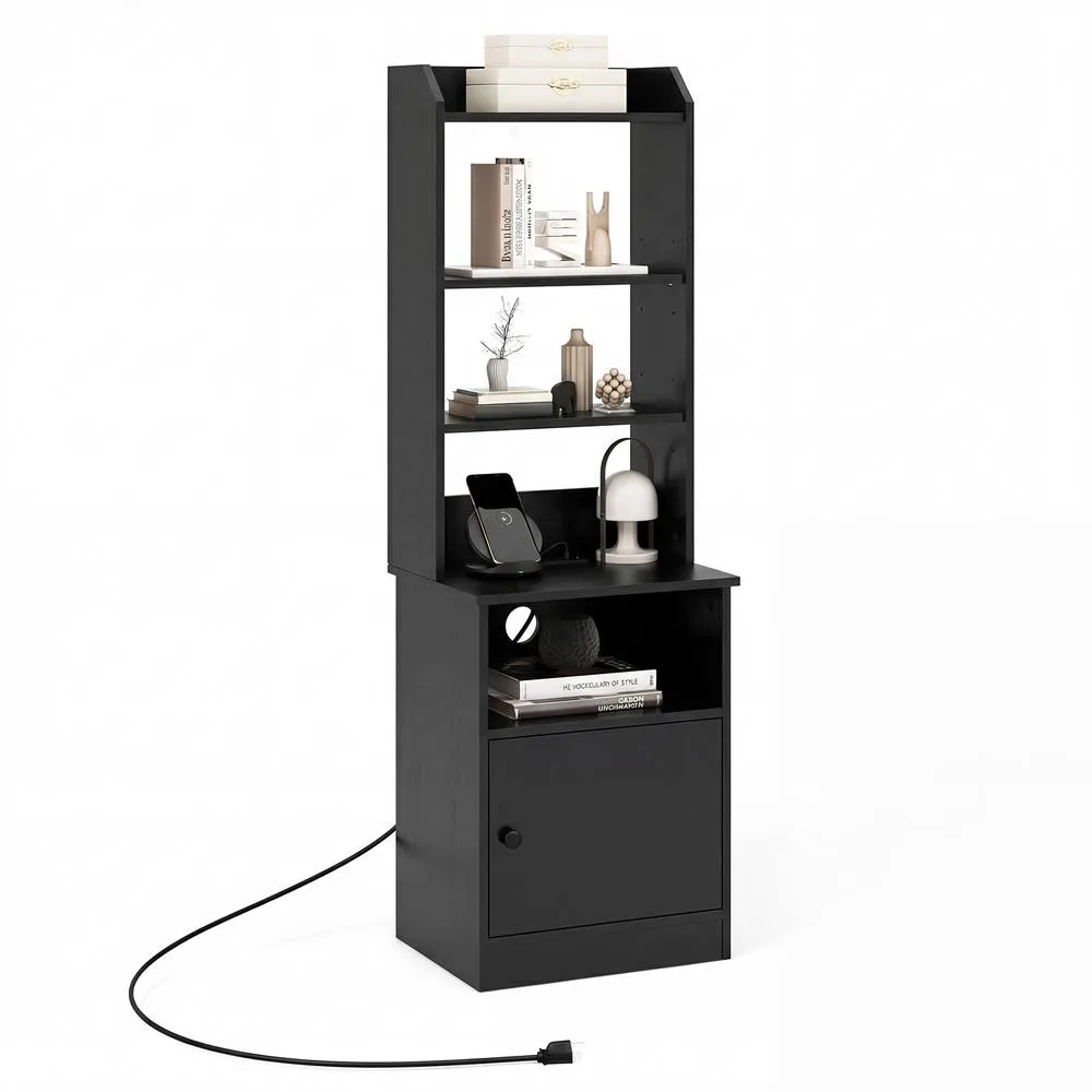 Costway 6-Tier Nightstand Home Organizer Wooden Storage Cabinet Bedside Tables in Black