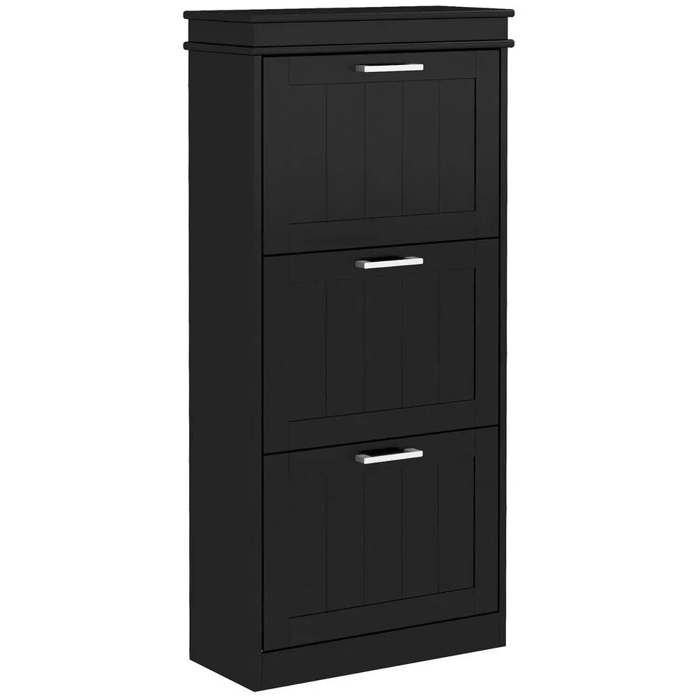HOMCOM Slim Shoe Storage Cabinet with 3 Flip Drawers for Entryway, Black 2