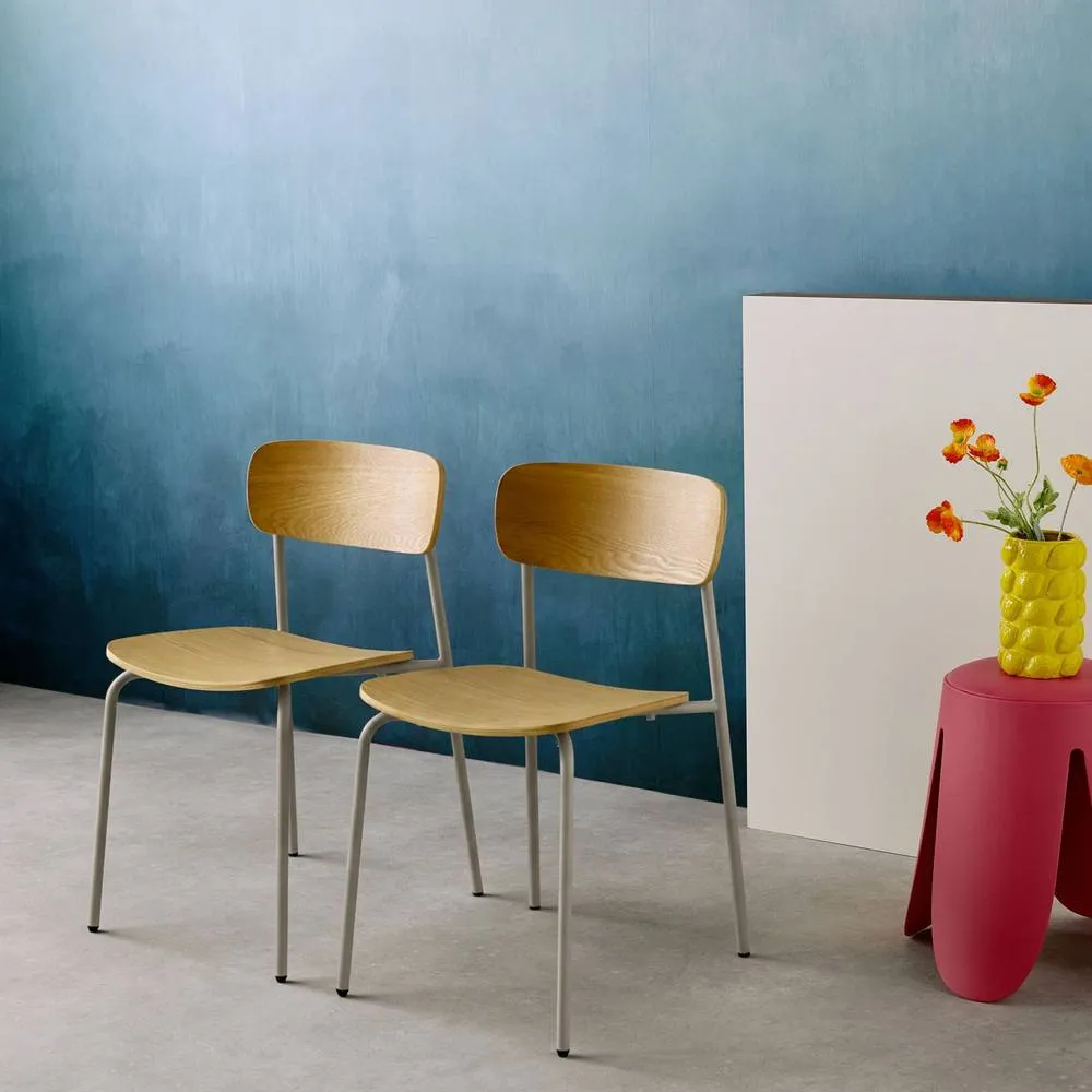 sweeek Vintage metal & plywood chair (set of 2) in Beige 4