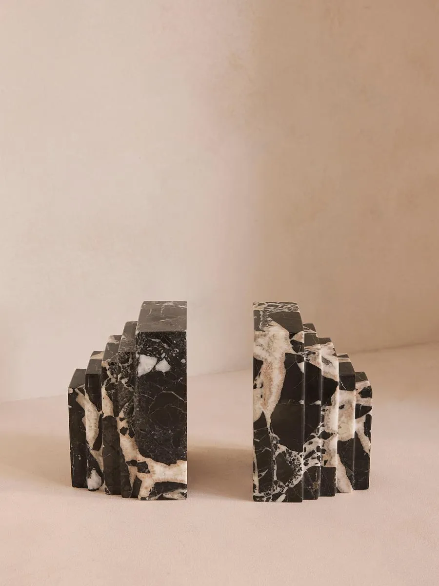 Lola Bookends, Black Bulgari Marble