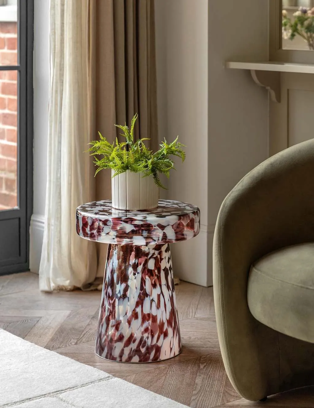 Gallery Direct Murano Leopard Glass Round Side Table Brown Mix