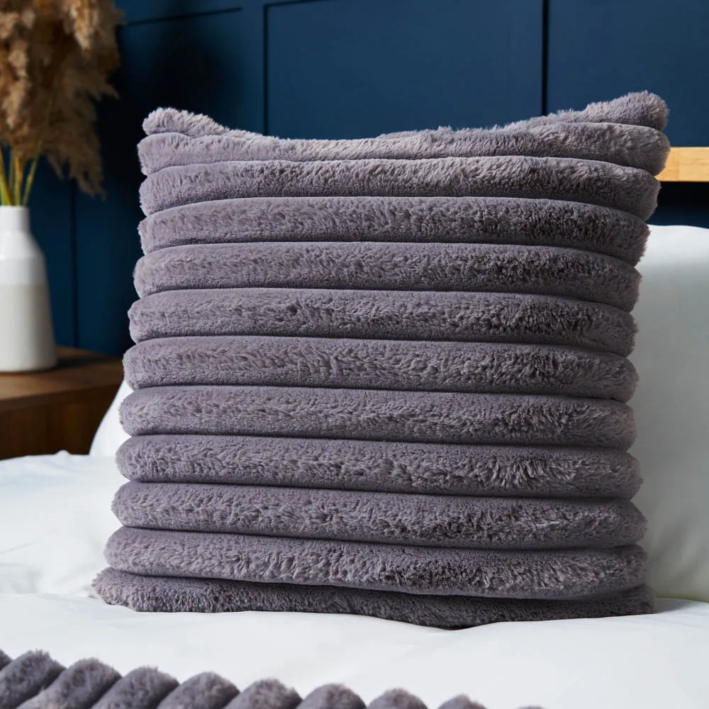 Jumbo Cord Cushion with Plain Velvet Backing, Grey 1