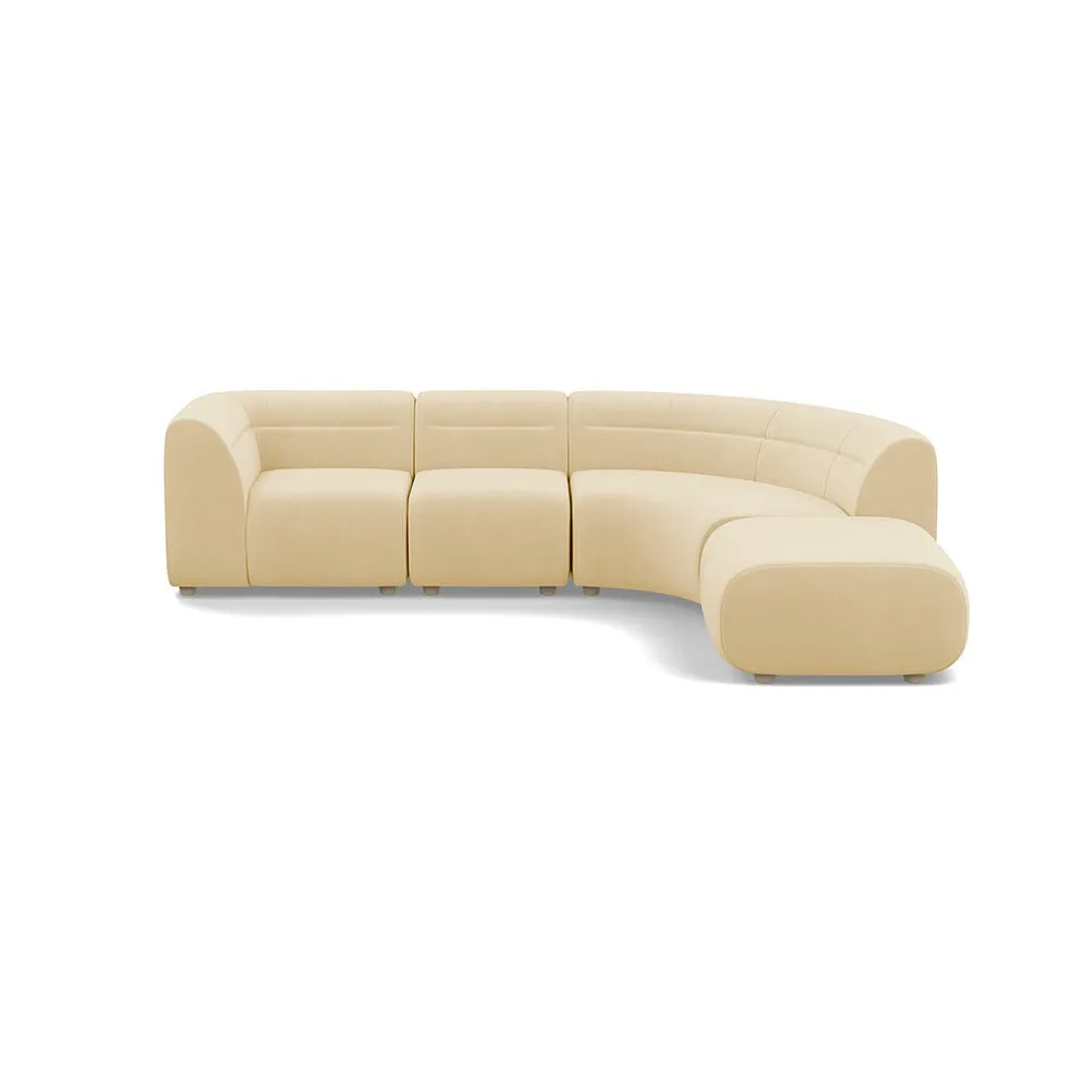 Heal's Lilli Right Hand Facing Curved Corner Sofa Smart Luxe Velvet Biscuit Natural Beech Feet 1
