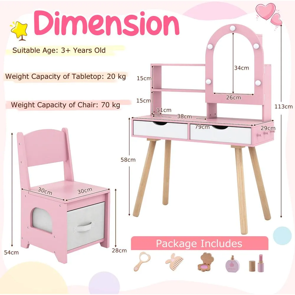 Costway Pretend Play Dressing Table Set - Pink 2