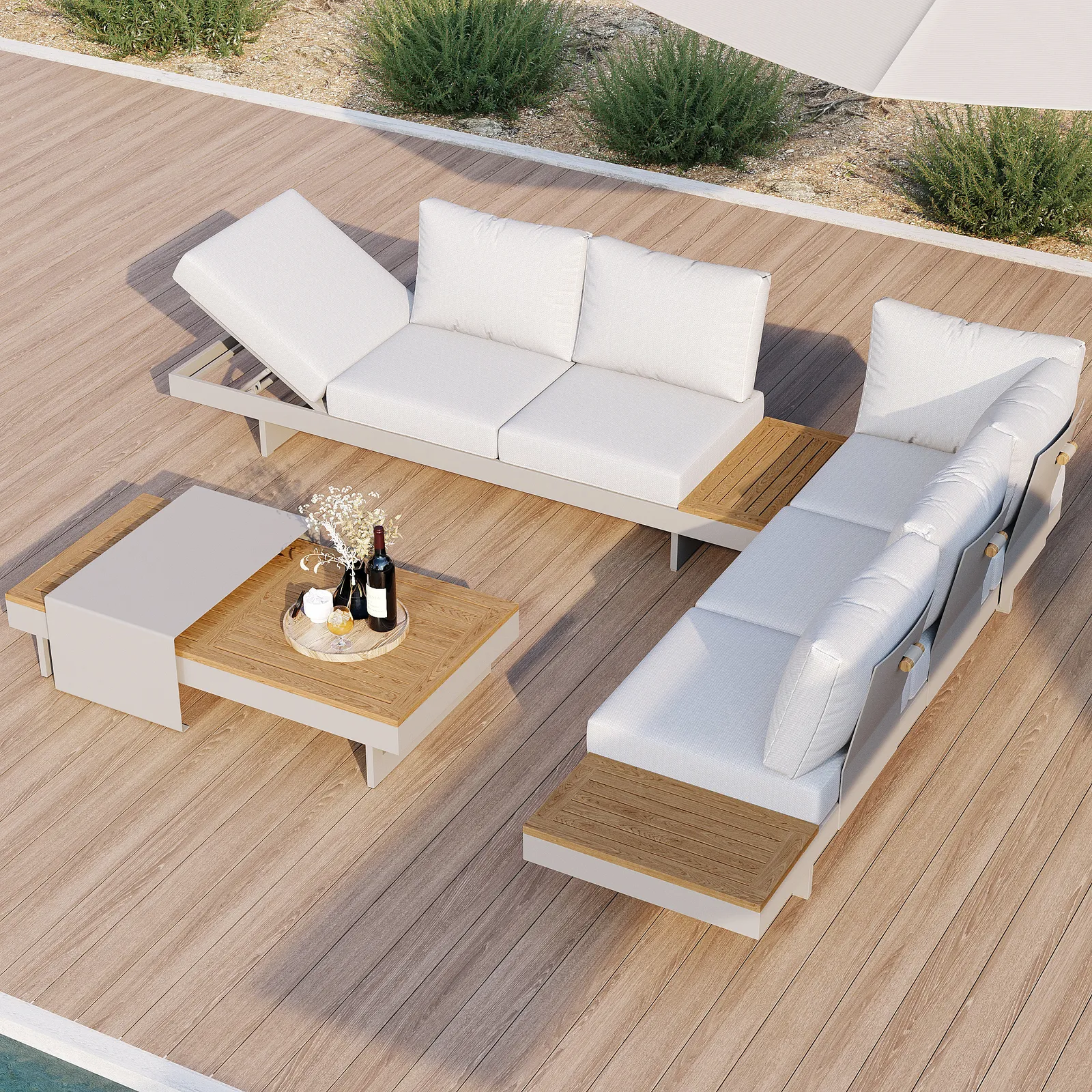 Axis 4 PCS Modular L Shaped Outdoor Sectional Sofa Set Modern Yard & Patio Furniture for 6 Person in Gray Cushion & Pillow Included in Light Gray