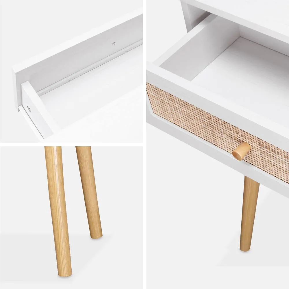 sweeek 100cm Wood & Cane Decor Console Table in White 4