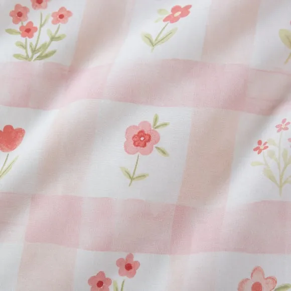 Floral Gingham Polycotton Duvet Cover & Pillowcase Set 5