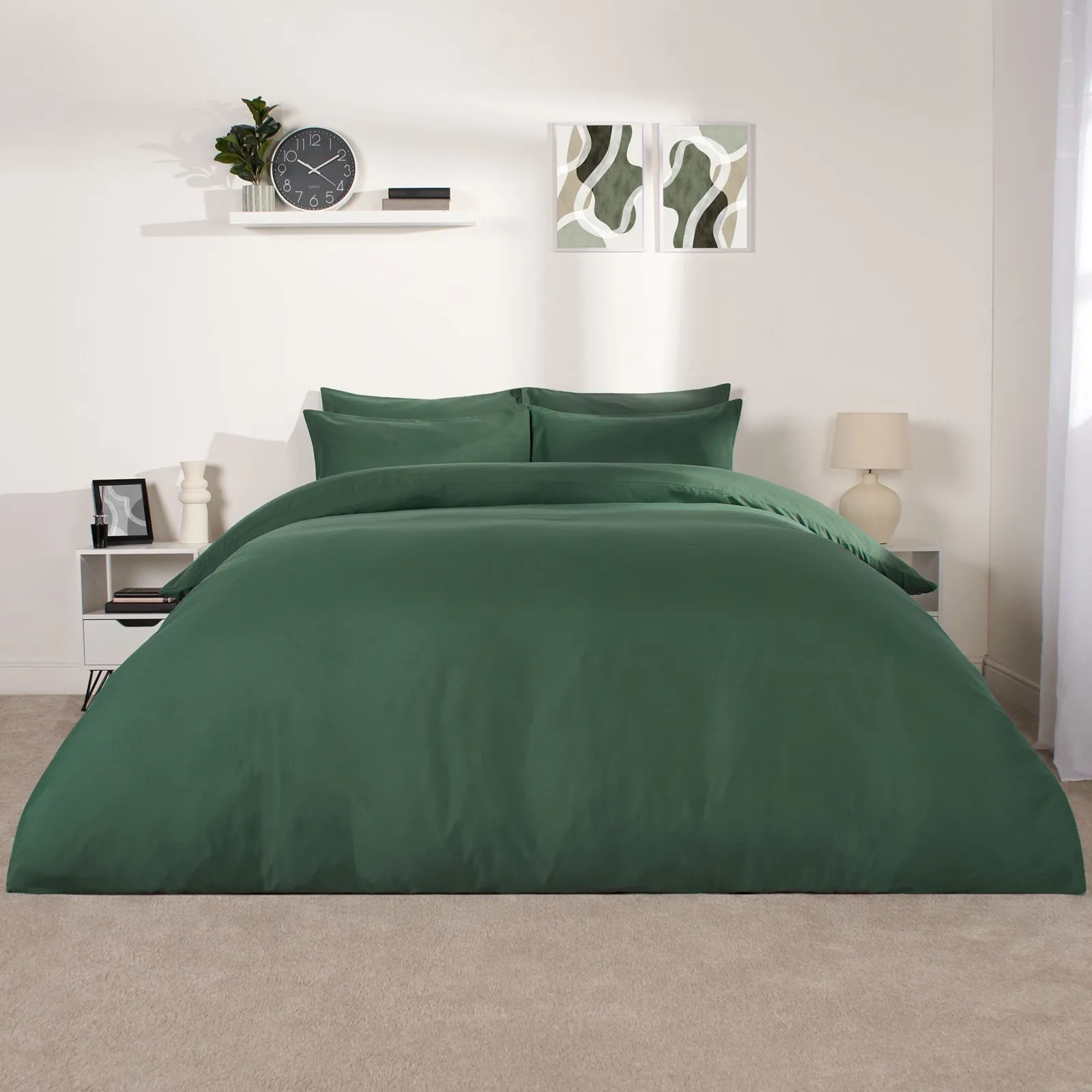 OHS Plain Dyed Duvet Cover with Pillowcase Bedding Set in Dark Green