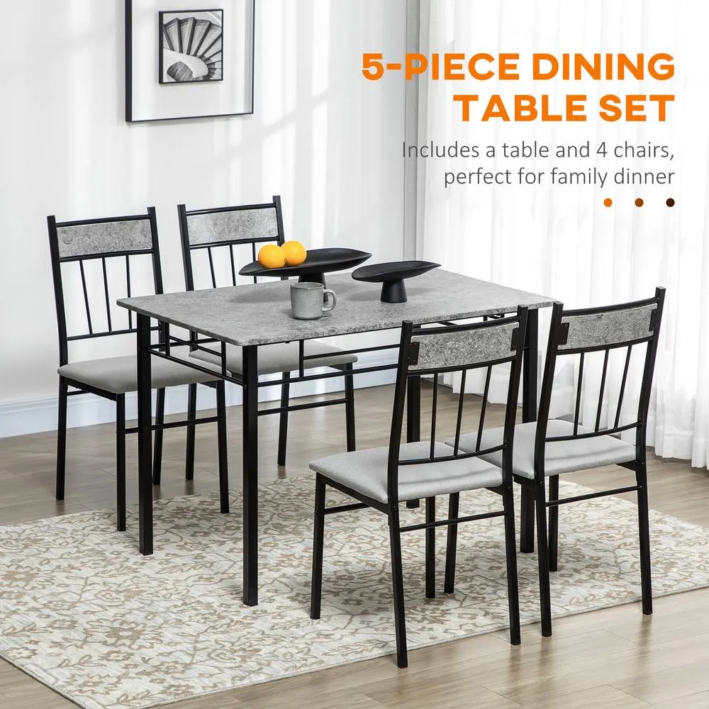 HOMCOM Modern Dining Table & Chairs Set 4 with Padded Seat Metal Frame in Light Grey 4