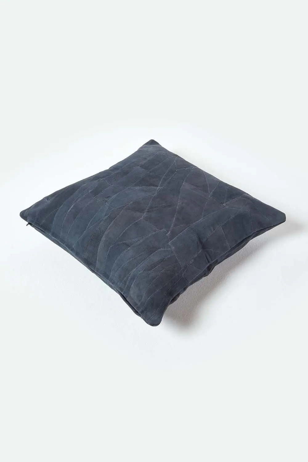 Homescapes Real Leather Suede Cushion with Feather Filling in Navy 3