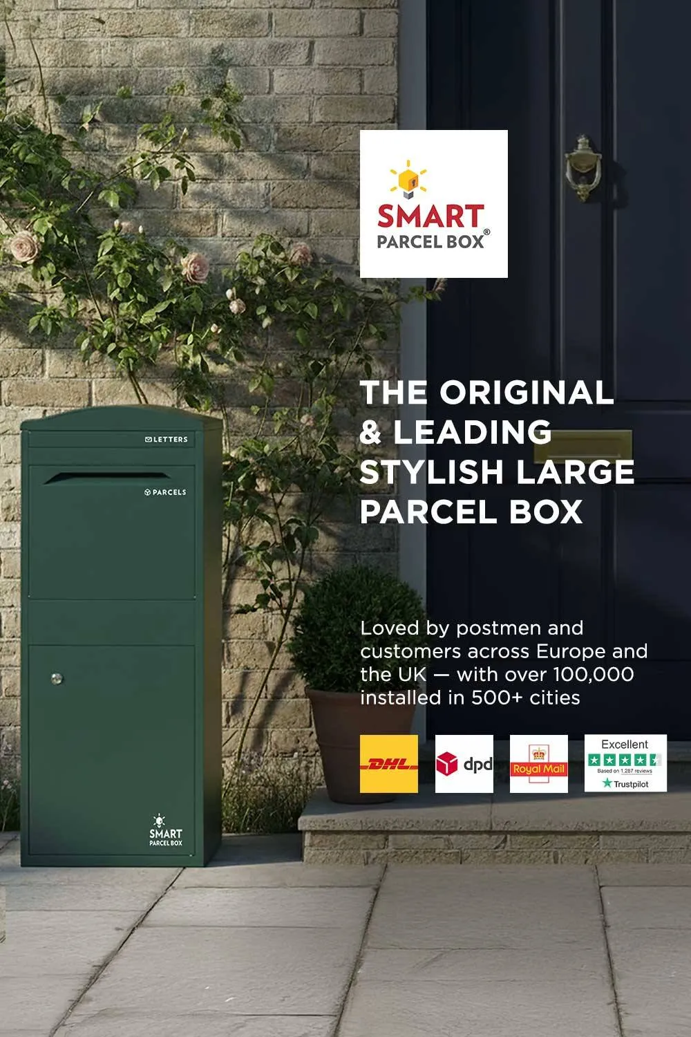 Homescapes Smart Parcel Box® Large Curved Top Front Access Secure Delivery Box in Green 2