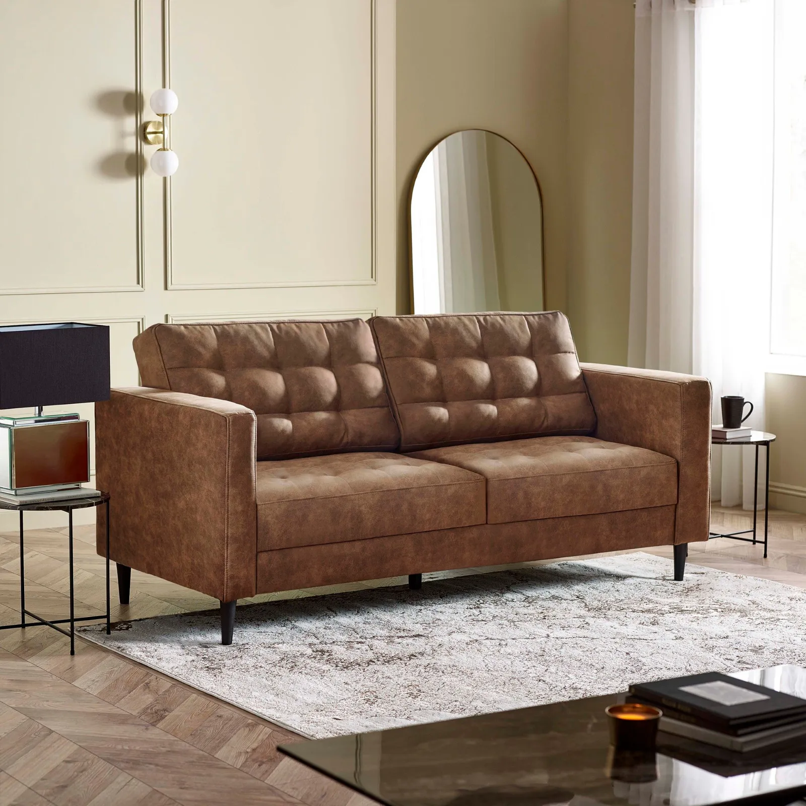 FurnitureboxUK Jade Brown Faux Leather 3 Seater Sofa in Tan 2