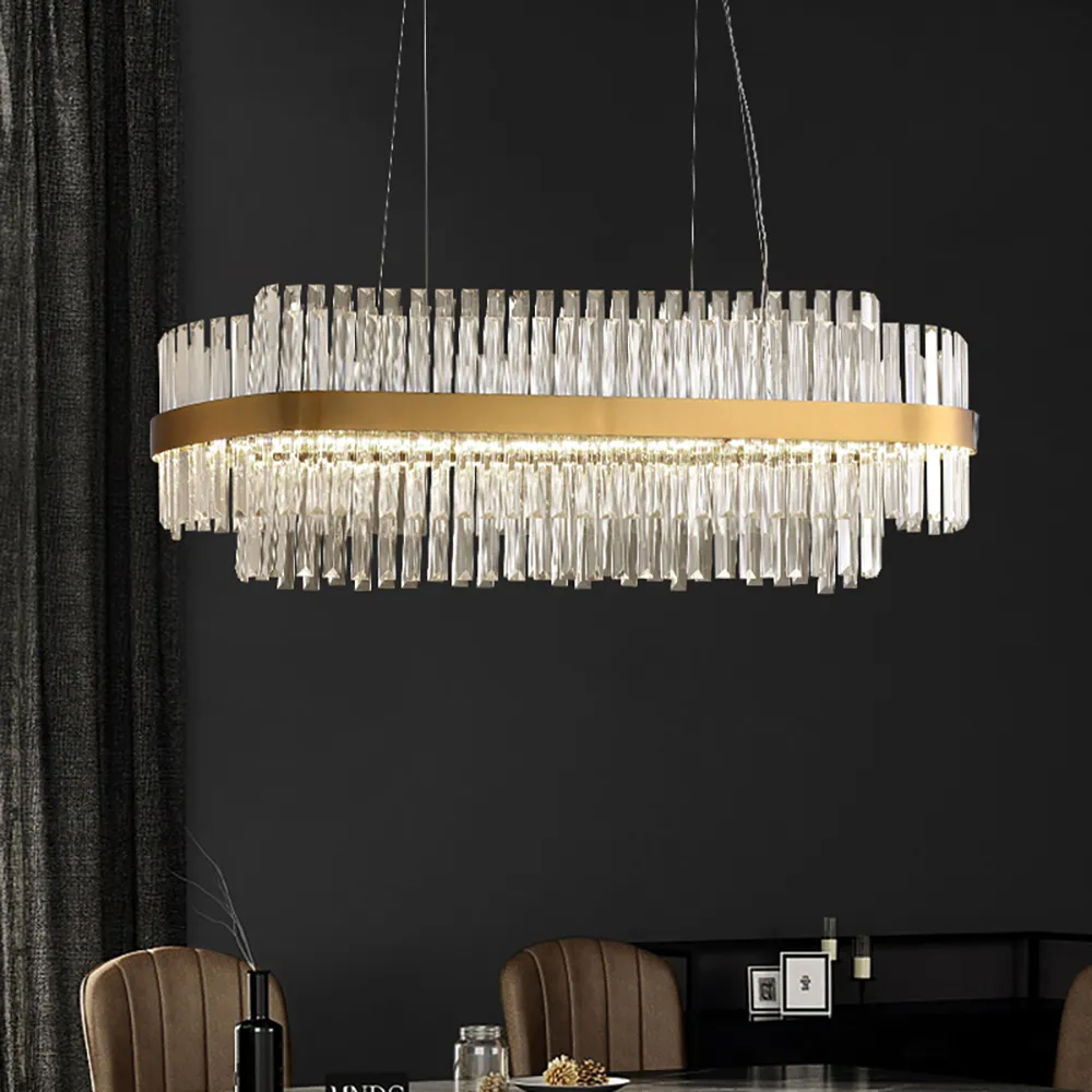 Fixedo Modern Crystal LED Kitchen Island Light in Brass with Adjustable Cables