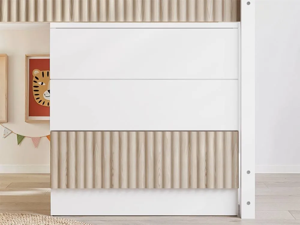 Flair Luca Ribbed Mid Sleeper with 3 Drawer Chest in Light Oak 2