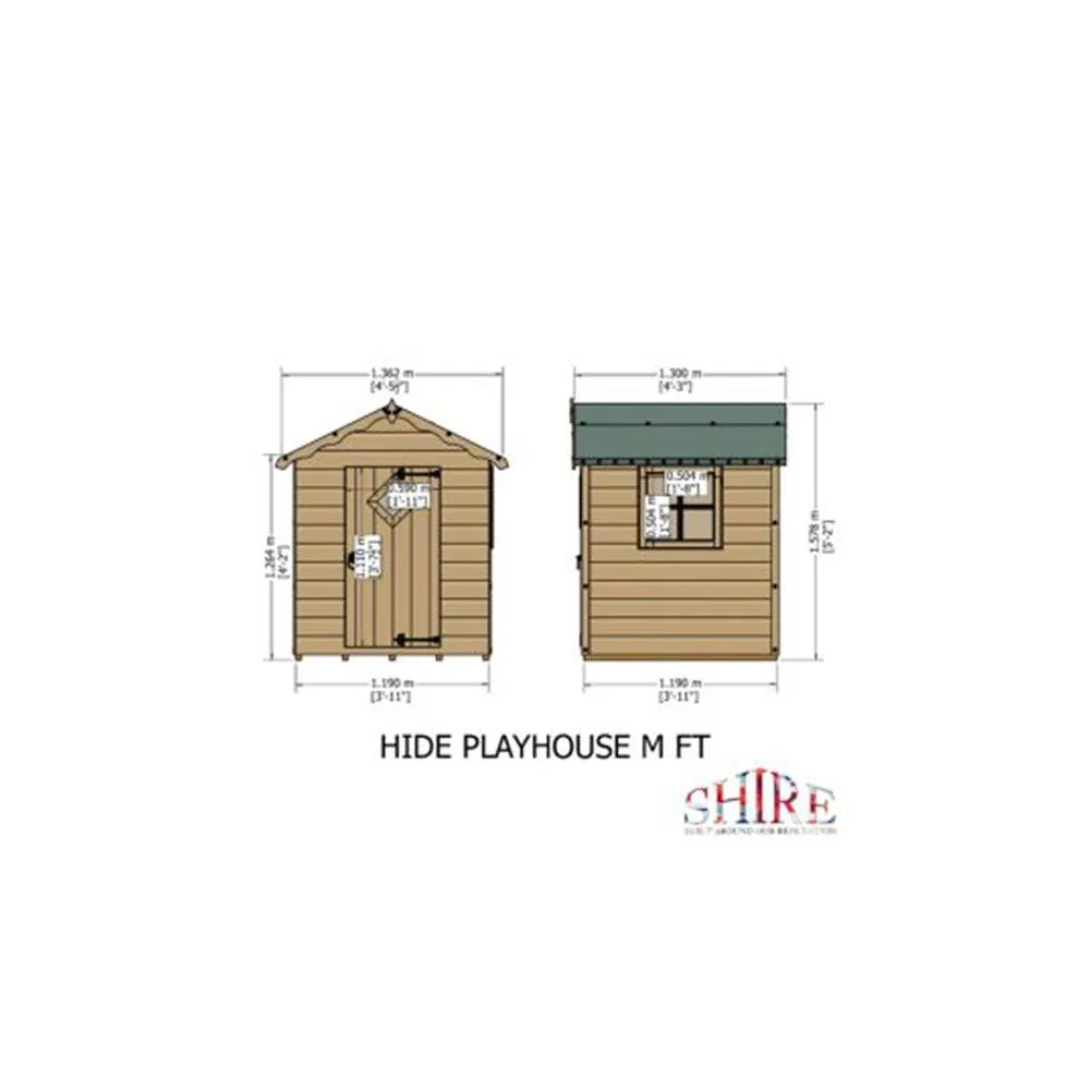 Shires Hide 4 x 4 Feet Single Door with One Fixed Window Playhouse - Verandah in Light Brown 2