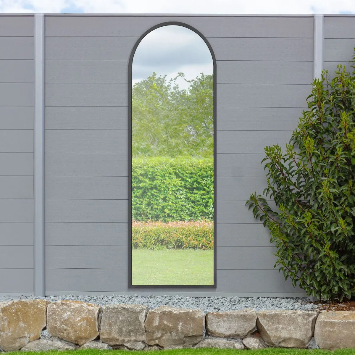 MirrorOutlet Black Framed Arched Garden Wall Mirror 71" X 24" (180CM X 60CM) 6