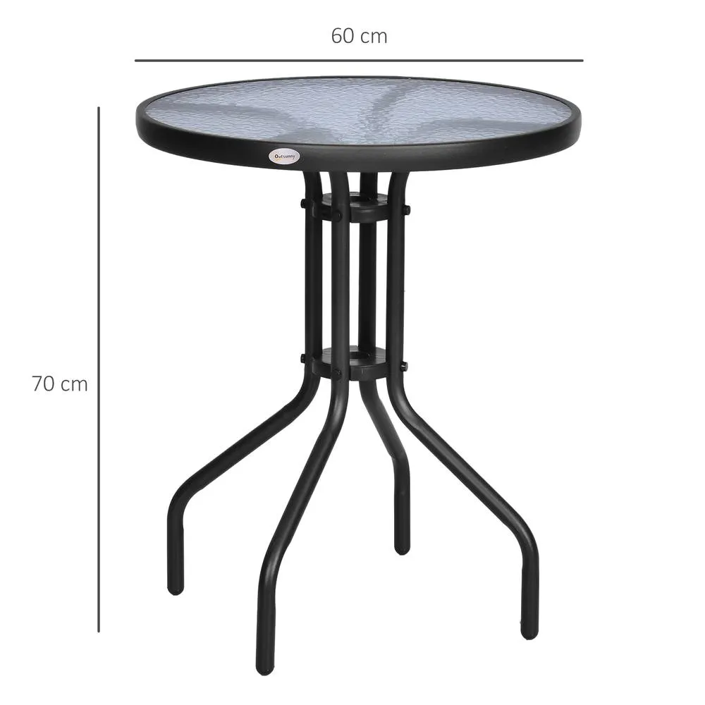 OUTSUNNY 60 cm Round Garden Side Table, Glass Top Garden Bistro Table, Black 3