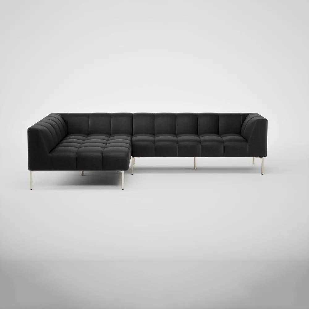 Heal's Quadro Left Hand Facing Chaise Sofa Leather Grain Graphite 063 Stainless Steel Feet 2