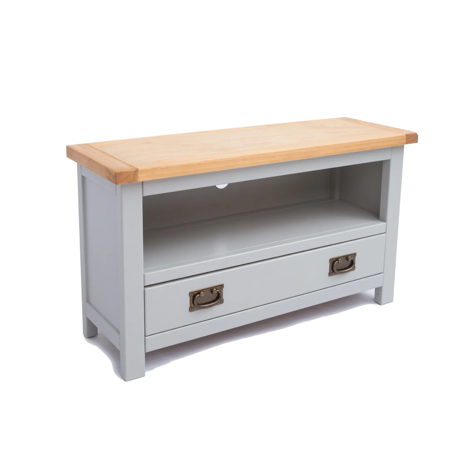 Cabinet Bits Argenta Light Grey 1 Drawer TV Cabinet Brass Drop Handle 3