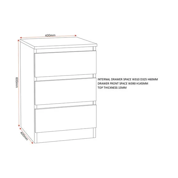 Return - Walker 3 Drawer Bedside Table, White 4