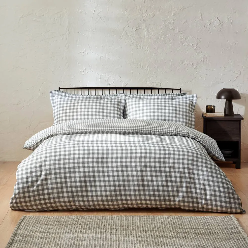 Yard Barton Gingham Check Reversible Duvet Cover Set in Grey 4