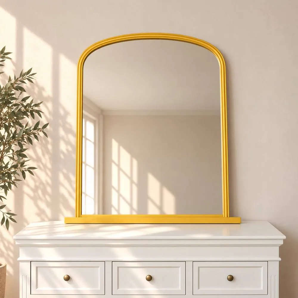Melody Maison Large Metallic Gold Arched Overmantle Wall Mirror - 88cm X 99cm 6