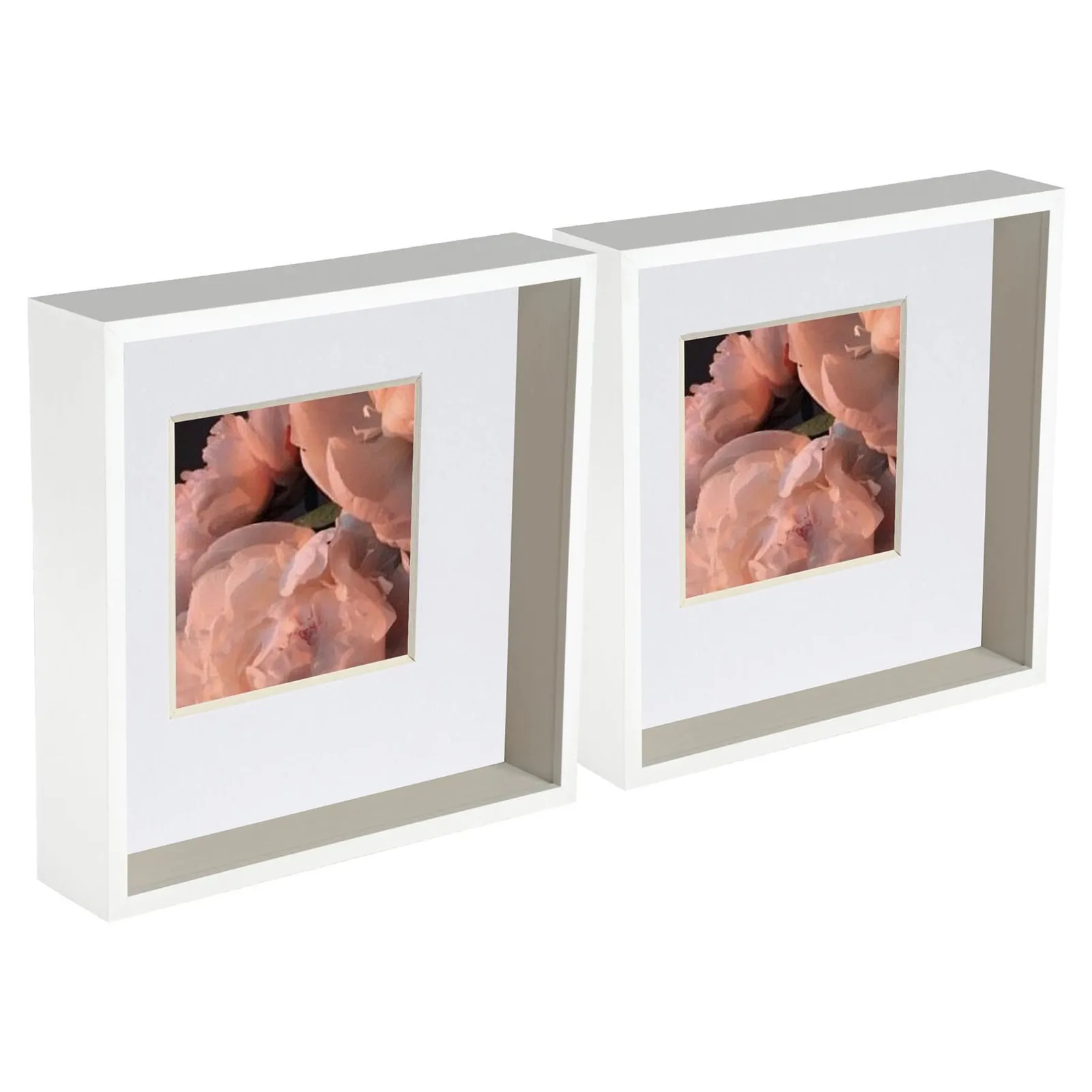 Nicola Spring 3D Deep Box Photo Frames - 10 x 10" with 6 x 6" Mount - White Mount - Pack of 2